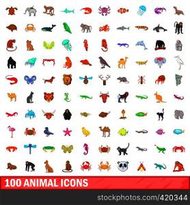 100 animal icons set in cartoon style for any design vector illustration. 100 animal icons set, cartoon style