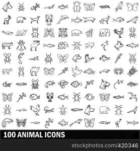100 animal icons set in outline style for any design vector illustration. 100 animal icons set, outline style