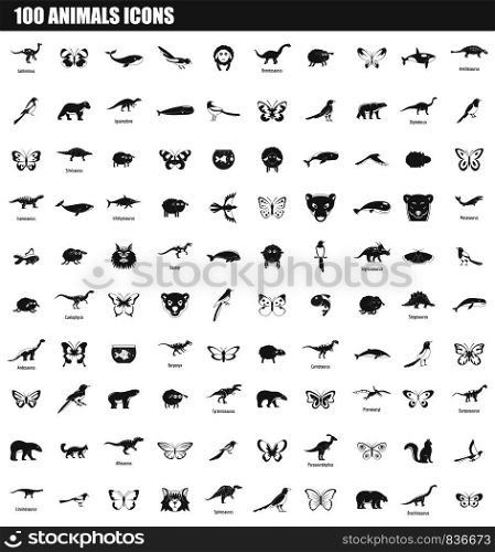 100 animals icon set. Simple set of 100 animals vector icons for web design isolated on white background. 100 animals icon set, simple style