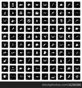 100 animals icons set in grunge style isolated vector illustration. 100 animals icons set, grunge style