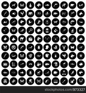 100 animals icons set in simple style white on black circle color isolated on white background vector illustration. 100 animals icons set black circle