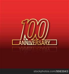 100 anniversary. Stylized gold lettering with reflection on a red gradient background. Vector illustration