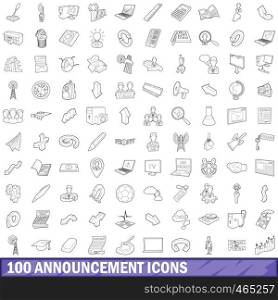 100 announcement icons set in outline style for any design vector illustration. 100 announcement icons set, outline style