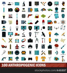 100 anthropogenic icons set in flat style for any design vector illustration. 100 anthropogenic icons set, flat style