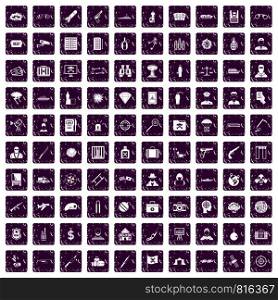 100 antiterrorism icons set in grunge style purple color isolated on white background vector illustration. 100 antiterrorism icons set grunge purple
