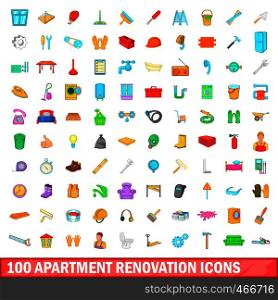 100 apartment renovation icons set in cartoon style for any design illustration. 100 apartment renovation icons set, cartoon style