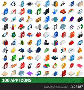 100 app icons set in isometric 3d style for any design vector illustration. 100 app icons set, isometric 3d style