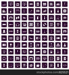 100 appliances icons set in grunge style purple color isolated on white background vector illustration. 100 appliances icons set grunge purple