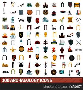 100 archaeology icons set in flat style for any design vector illustration. 100 archaeology icons set, flat style