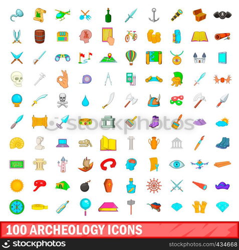 100 archeology icons set in cartoon style for any design vector illustration. 100 archeology icons set, cartoon style