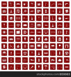 100 architecture icons set in grunge style red color isolated on white background vector illustration. 100 architecture icons set grunge red