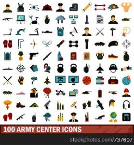 100 army center icons set in flat style for any design vector illustration. 100 army center icons set, flat style