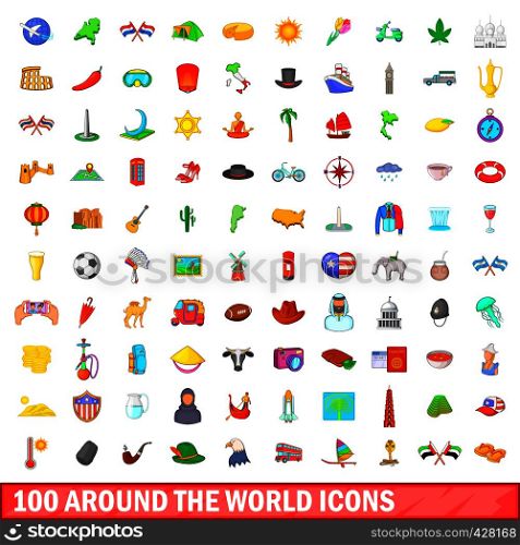 100 around the world icons set in cartoon style for any design vector illustration. 100 around the world icons set, cartoon style
