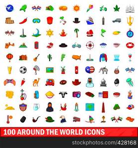 100 around the world icons set in cartoon style for any design vector illustration. 100 around the world icons set, cartoon style