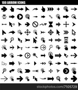 100 arrow icon set. Simple set of 100 arrow vector icons for web design isolated on white background. 100 arrow icon set, simple style