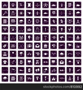 100 arrow icons set in grunge style purple color isolated on white background vector illustration. 100 arrow icons set grunge purple