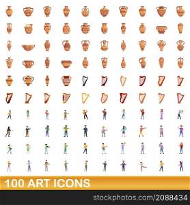 100 art icons set. Cartoon illustration of 100 art icons vector set isolated on white background. 100 art icons set, cartoon style