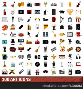 100 art icons set in flat style for any design vector illustration. 100 art icons set, flat style