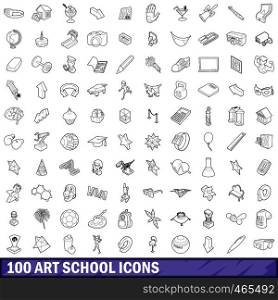 100 art school icons set in outline style for any design vector illustration. 100 art school icons set, outline style