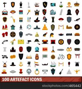 100 artefact icons set in flat style for any design vector illustration. 100 artefact icons set, flat style