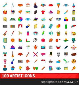 100 artist icons set in cartoon style for any design vector illustration. 100 artist icons set, cartoon style