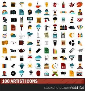 100 artist icons set in flat style for any design vector illustration. 100 artist icons set, flat style