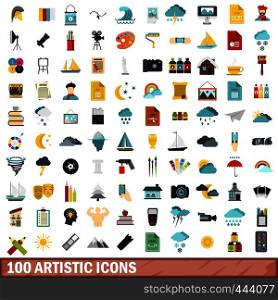 100 artistic icons set in flat style for any design vector illustration. 100 artistic icons set, flat style