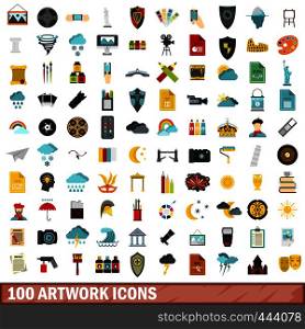 100 artwork icons set in flat style for any design vector illustration. 100 artwork icons set, flat style