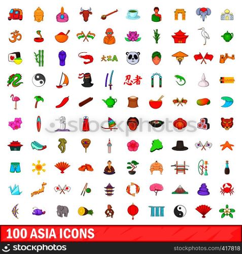100 Asia icons set in cartoon style for any design vector illustration. 100 Asia icons set, cartoon style