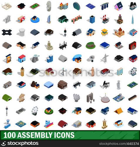 100 assembly icons set in isometric 3d style for any design vector illustration. 100 assembly icons set, isometric 3d style