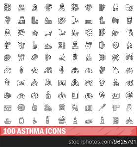100 asthma icons set. Outline illustration of 100 asthma icons vector set isolated on white background. 100 asthma icons set, outline style