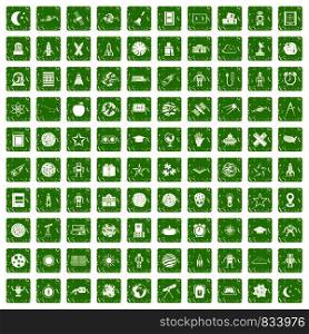 100 astronomy icons set in grunge style green color isolated on white background vector illustration. 100 astronomy icons set grunge green