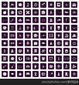100 astronomy icons set in grunge style purple color isolated on white background vector illustration. 100 astronomy icons set grunge purple