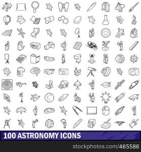 100 astronomy icons set in outline style for any design vector illustration. 100 astronomy icons set, outline style