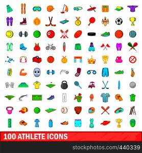 100 athlete icons set in cartoon style for any design vector illustration. 100 athlete icons set, cartoon style