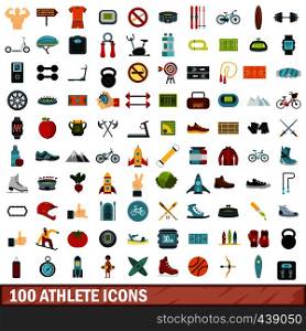 100 athlete icons set in flat style for any design vector illustration. 100 athlete icons set, flat style