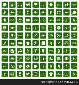 100 athlete icons set in grunge style green color isolated on white background vector illustration. 100 athlete icons set grunge green