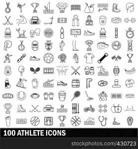 100 athlete icons set in outline style for any design vector illustration. 100 athlete icons set, outline style