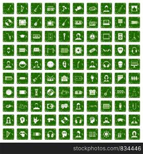 100 audience icons set in grunge style green color isolated on white background vector illustration. 100 audience icons set grunge green