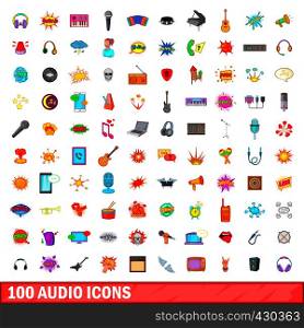 100 audio icons set in cartoon style for any design vector illustration. 100 audio icons set, cartoon style