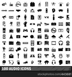 100 audio icons set in simple style for any design vector illustration. 100 audio icons set, simple style