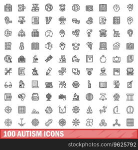 100 autism icons set. Outline illustration of 100 autism icons vector set isolated on white background. 100 autism icons set, outline style