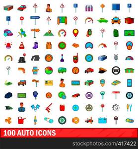 100 auto icons set in cartoon style for any design vector illustration. 100 auto icons set, cartoon style