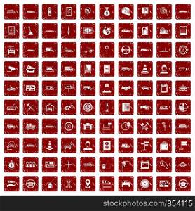 100 auto icons set in grunge style red color isolated on white background vector illustration. 100 auto icons set grunge red