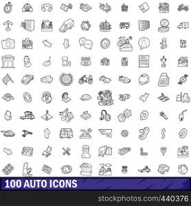 100 auto icons set in outline style for any design vector illustration. 100 auto icons set, outline style