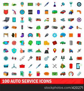 100 auto service icons set in cartoon style for any design vector illustration. 100 auto service icons set, cartoon style