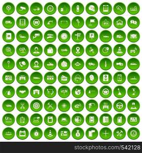 100 auto service icons set in green circle isolated on white vectr illustration. 100 auto service center icons set green