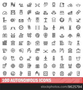 100 autonomous icons set. Outline illustration of 100 autonomous icons vector set isolated on white background. 100 autonomous icons set, outline style