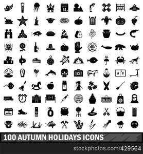 100 autumn holidays icons set in simple style for any design vector illustration. 100 autumn holidays icons set, simple style