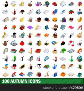 100 autumn icons set in isometric 3d style for any design vector illustration. 100 autumn icons set, isometric 3d style